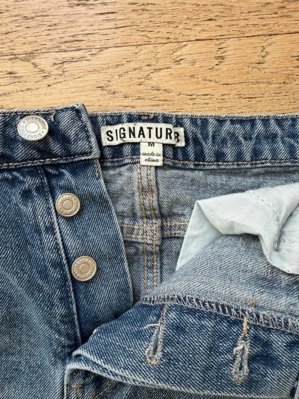 Signature8 Denim Micro Mini Skirt in Faded Blue